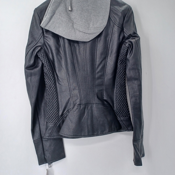 Hooded Scuba Faux-Leather Jacket - Picture 15 of 16